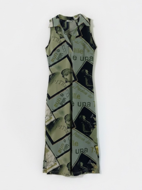 Vintage Dresses & Skirts - Vintage 90’s Graphic Print Bodycon Semi-Sheer Midi Dress